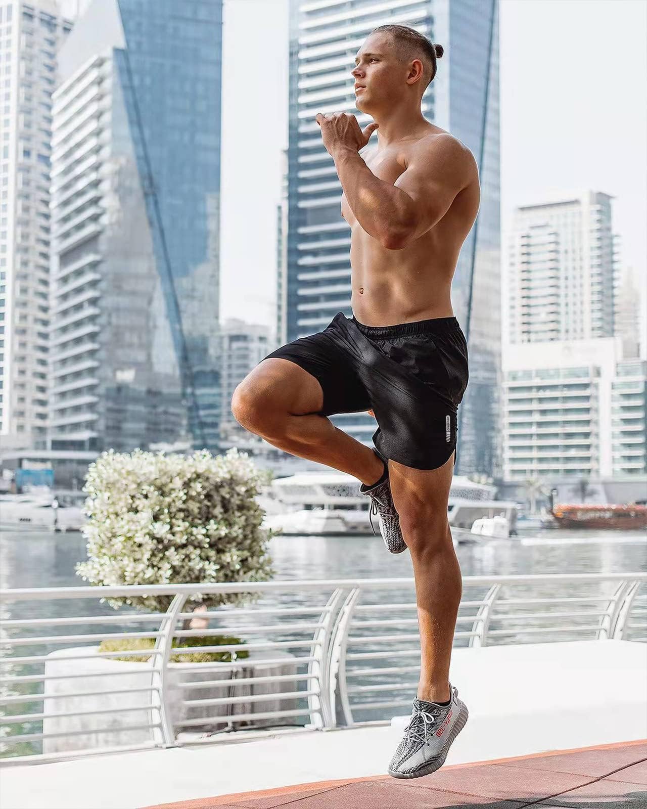 CANGHPGIN 2 Pack Mens Workout Athletic Shorts 7 inch Inseam Quick Dry Hiking Shorts Men Lightweight Sports Gym Shorts Running Khaki/Black