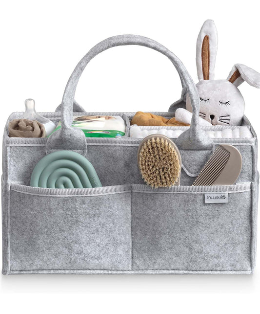 PUTSKA Baby Diaper Caddy Organizer - Nursery Storage Basket for Diaper Station, Baby Basket Shower Gifts List and Registry Must-Haves, Newborn Essentials, Nursery Decor for Boy or Girl-Grey,ExtraLarge