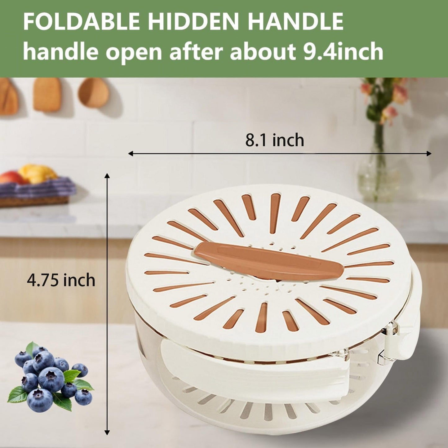 Large MultiPurpose Fruit Strainer Drain Basket with Lid & Collapsible Handle,2 in 1 Draining and Preservation Basket, Fruit Washing Bowl with Strainer for Fridge Freshness and Outdoor Picnics(Brown)