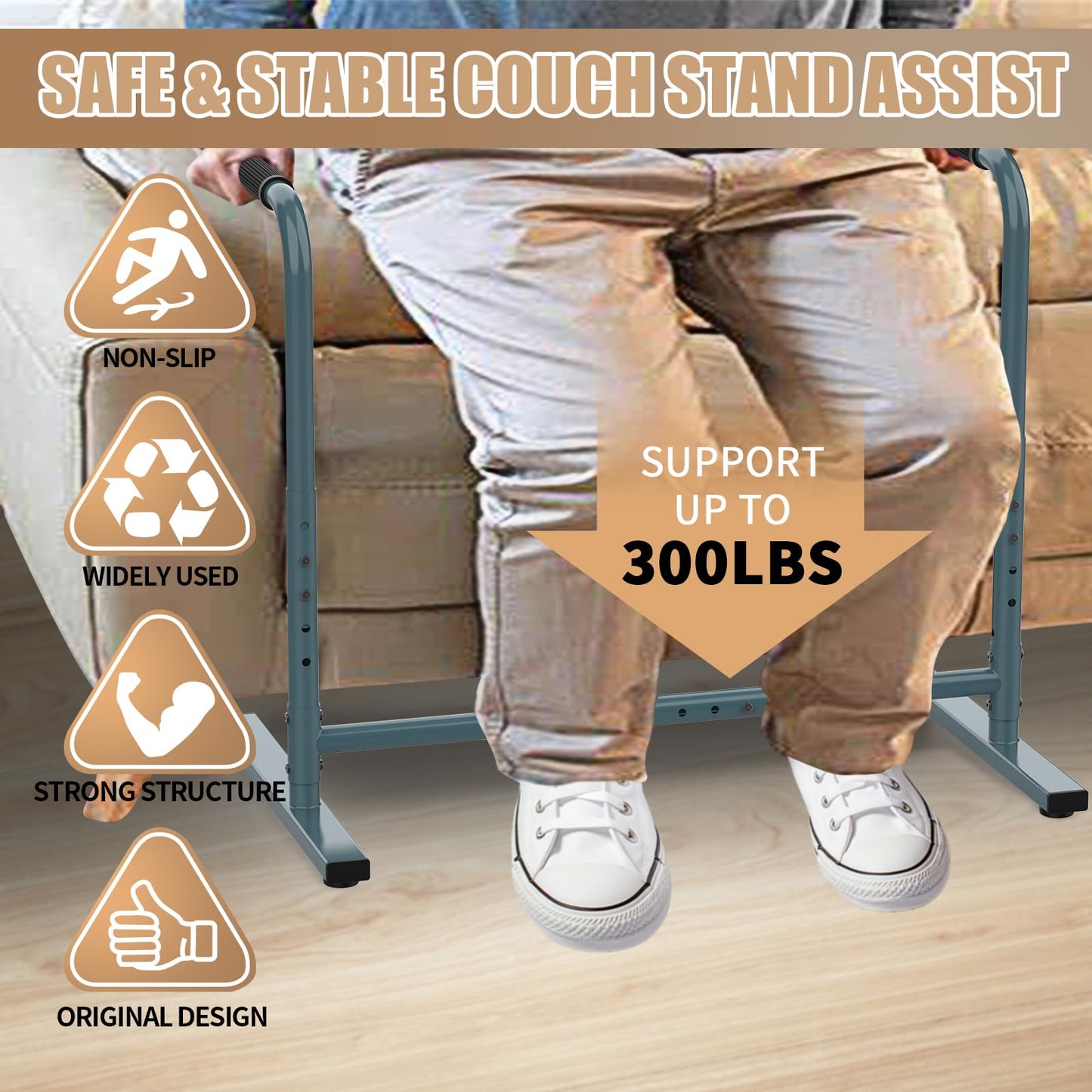 THOOUM Couch Chair Sofa Stand Assist for Seniors, Height & Width Adjustable Couch Lift Assist for Elderly Mobility Sit to Stand(300LBs Loading, Dark Gray)