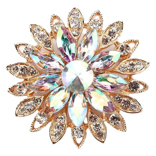 Rhinestone Flower Brooch Pin - Vintage Rose & Sunflower Brooches, Large Crystal Pin for Women, Gold & Pearl Accents, Elegant Christmas Brooch, Fashion Accessories for Hats, Dresses & Bags