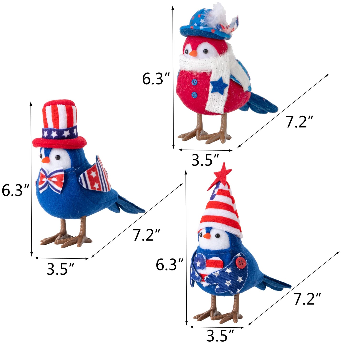 FENGJIDA Patriotic Decorations - American Independence Day Gift: 3 Pcs Handmade USA Birds for Home Table Ornaments - Decorations for Patriotic Holidays