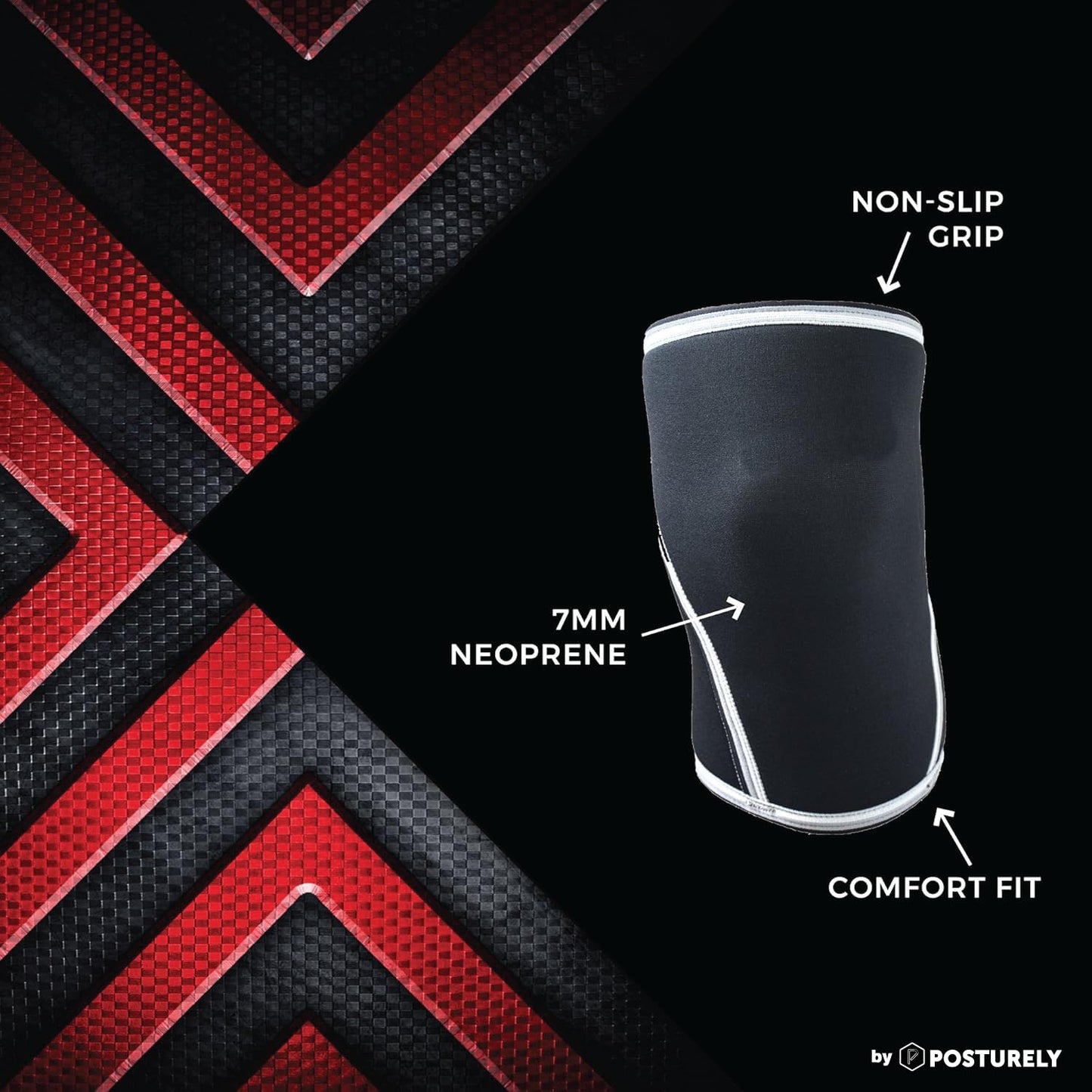 POSTURELY Knee Sleeve 7mm Neoprene Thick Compression Knee Brace Support for Weightlifting, Powerlifting, Squatting & Fitness Training for Women and Men Black (LARGE)