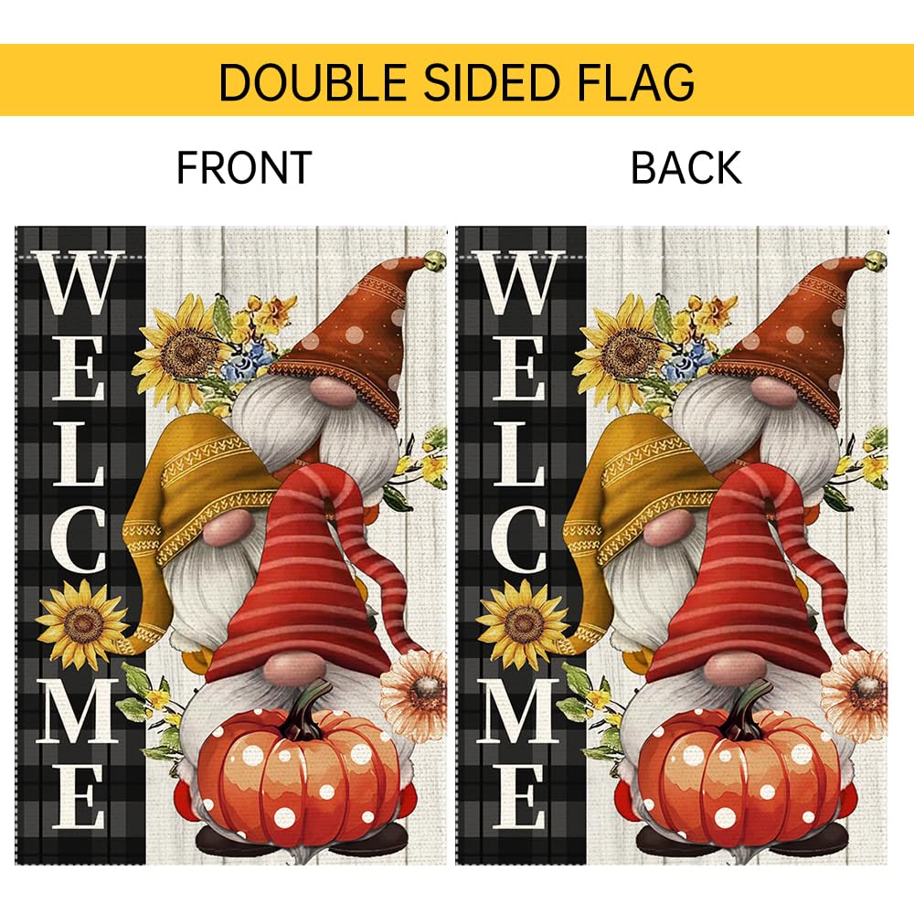 Welcome Pumpkin Fall Garden Flags Polka Dots Gnome Garden Flag Double Sided Burlap Autumn Holiday Maple Leaf Yard Outside Patio Lawn Decorations 12x18 Inch