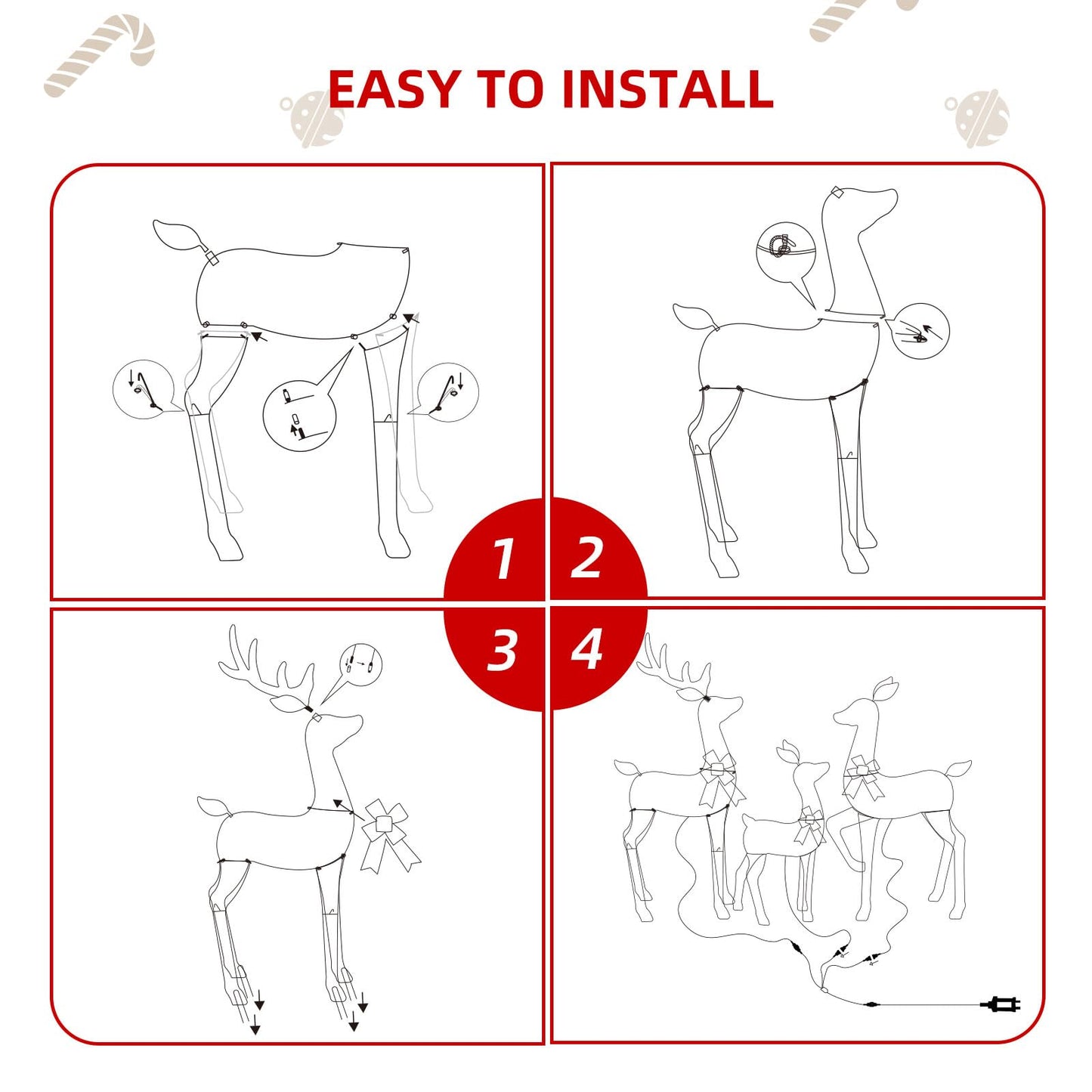 HOYECHI 4ft Christmas Decorations Outdoor Lighted Reindeer – 3-Piece 2D Deer Family Set with 145 Warm White LED Lights for Yard, Lawn, Garden & Porch Holiday Display - Rattan