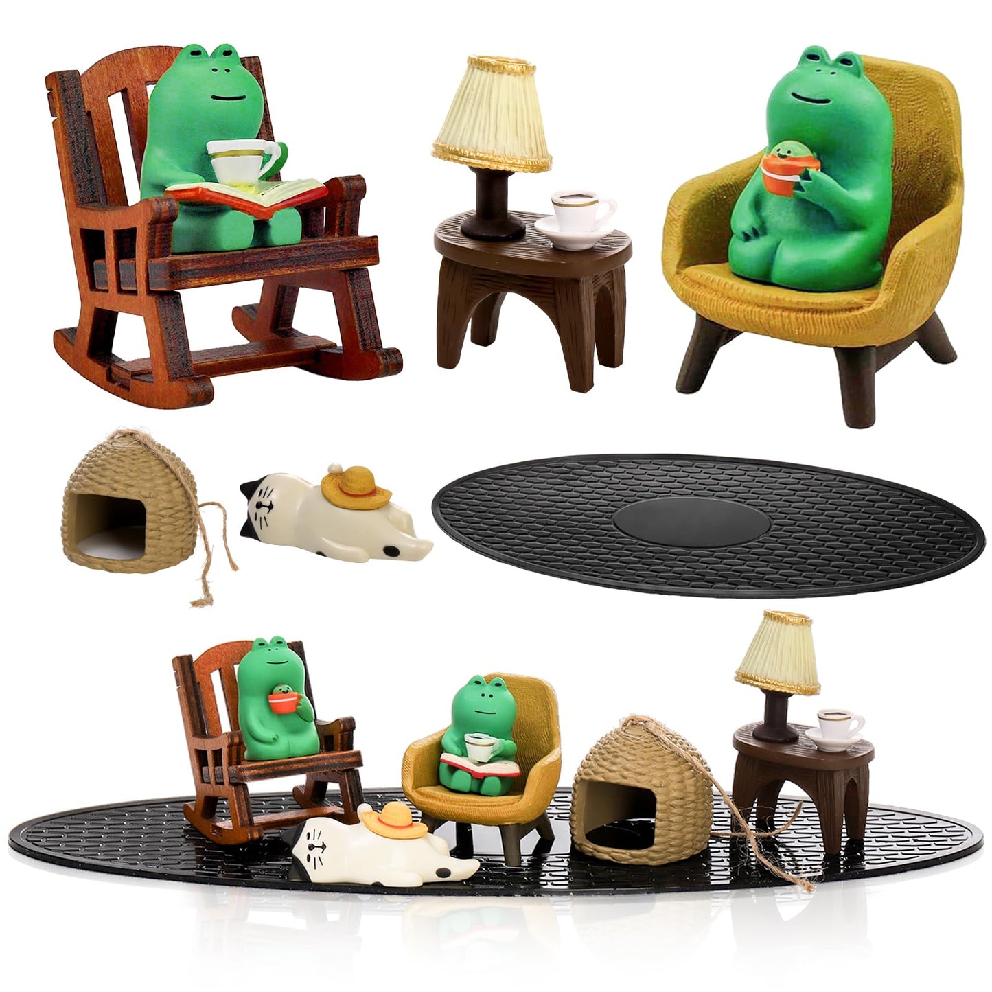 Noamus 8 Pieces Miniature Frog Figurines, Adorable Resin Collectibles Set, Cute Frog Statue Sculpture, Funny Desk Accessories for Garden Bedroom Office Decor, Plant Shelf
