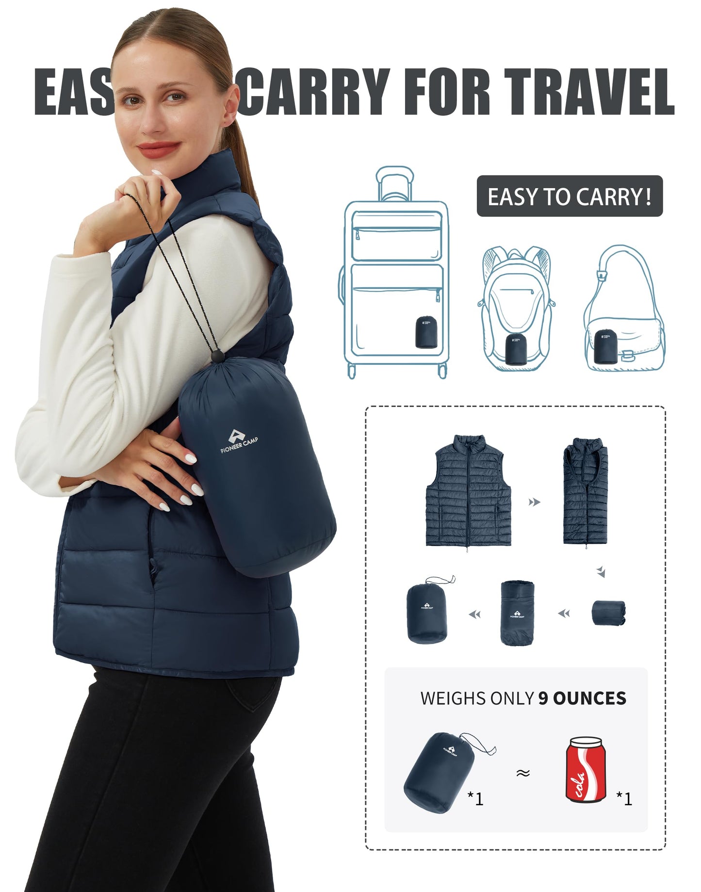 Pioneer Camp Puffer Vest Women Lightweight Packable Sleeveless Bubble Quilted Zip Up Padded Warm Winter Outerwear Puffy Vests