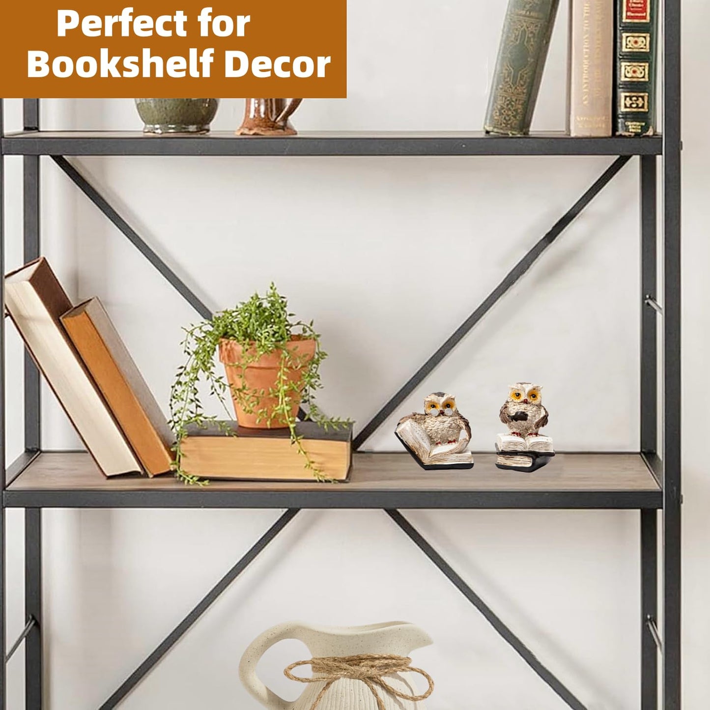 Adorable Reading Owl Statue, 2 Wise Owl Thinker Sculptures Home Decor Accents, Retro Animal Decor Owl Figurines for Living Room Bedroom Office TV Stand Tabletop Shelf Mantel, Gift for Men Birds Lover