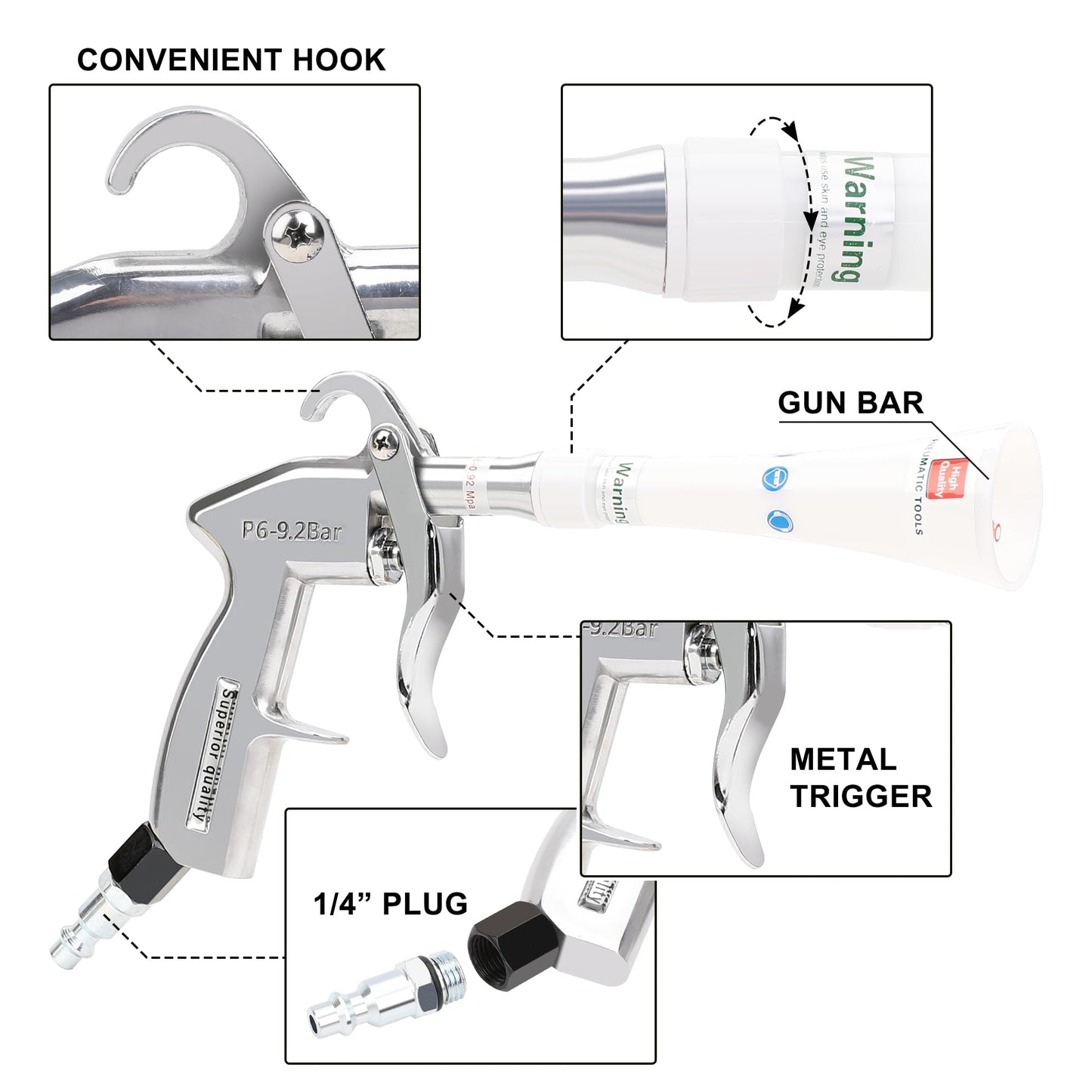 Hromee Car Detailing Cleaning Gun with High Flow Air Nozzle, Air Blower Gun Blasts Dirt and Dust Use with Air Compressor