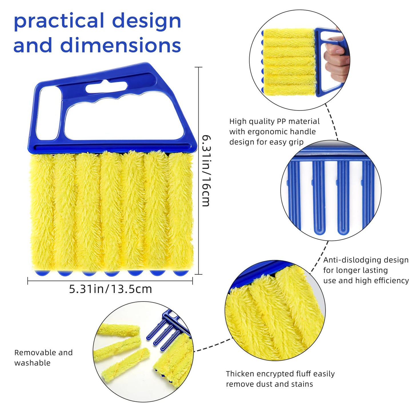 4Pcs Window Venetian Blind Cleaner Duster Tool,Washable 7 Fingers Dusting Cleaner and Air Vent Cleaner,Shutter Cleaner Brush,Blinds Air Conditioner Keyboard Fan Duster Dirt Housekeeping Tool