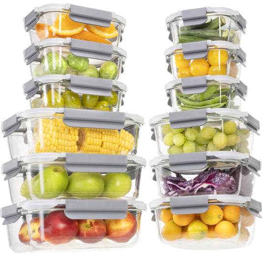 S SALIENT 24 Pieces Glass Food Storage Containers with Lids,Glass Meal Prep Containers Set with Locking Lid,Airtight Glass Lunch Container for Kitchen,BPA Free(12 Lids & 12 Containers)