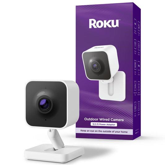 Roku Outdoor Camera - Home Security - IP65 Weather Resistant Wired Security Camera & Pet Monitor with 1080p HD Night Vision, Works with Alexa & Google, WDR, Motion & Sound Detection