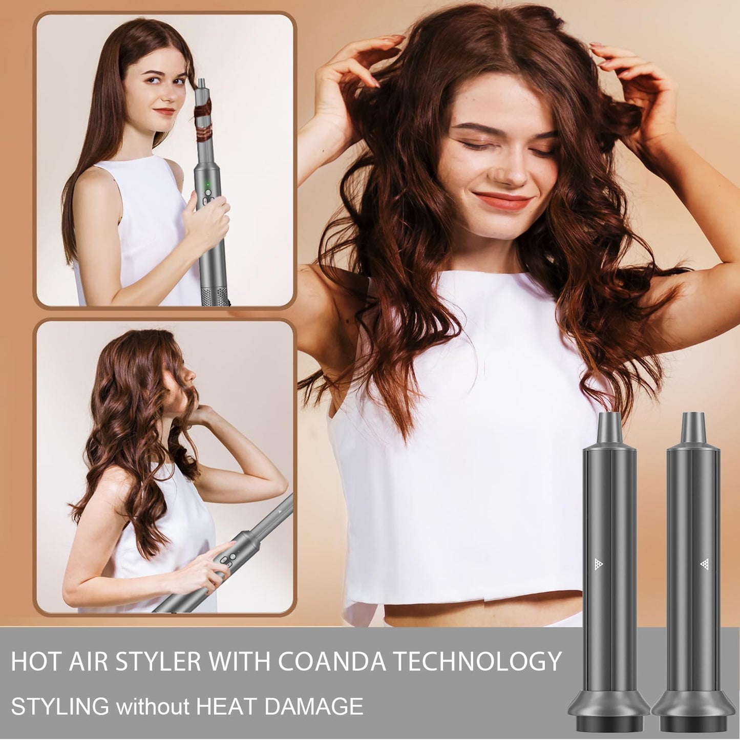 AOMEES Professional Hot Air Styler & Drying System, 6 in 1 Powerful Hair Dryer Brush • Styling Without Heat Damage, with Air Curler, Hair Dryer, Volumizer Brush, Hair Straightener Brush, Smooth Comb