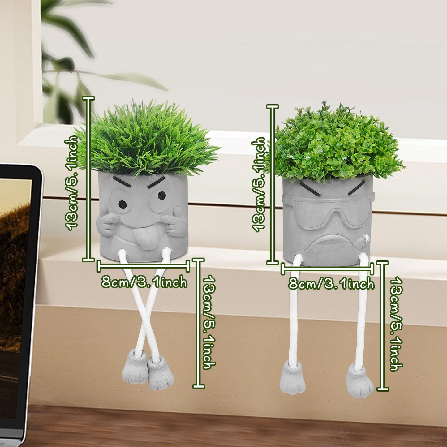 MAKHOT 2 Pack Cute Artificial Succulent Plants with Gray Flower Pots, Fake Plants Succulent Window Sill Decor for Gift Choice, Mini Potted Succulents for Desk Shelf Bathroom Decoration