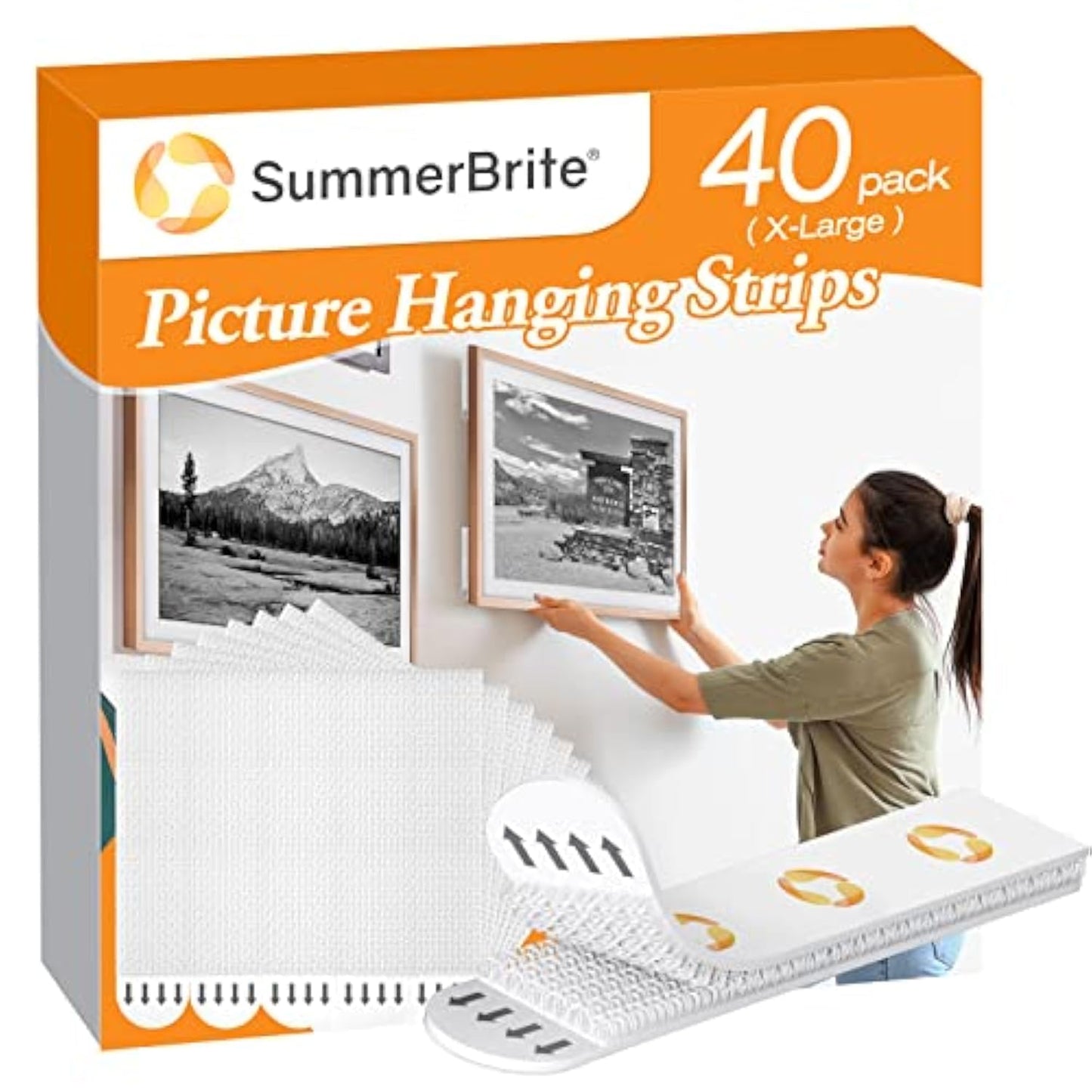 Picture Hanging Strips,Picture Hanger Kit, Removable Damage Free,Picture Hanging Hooks,White Medium(40Pack)