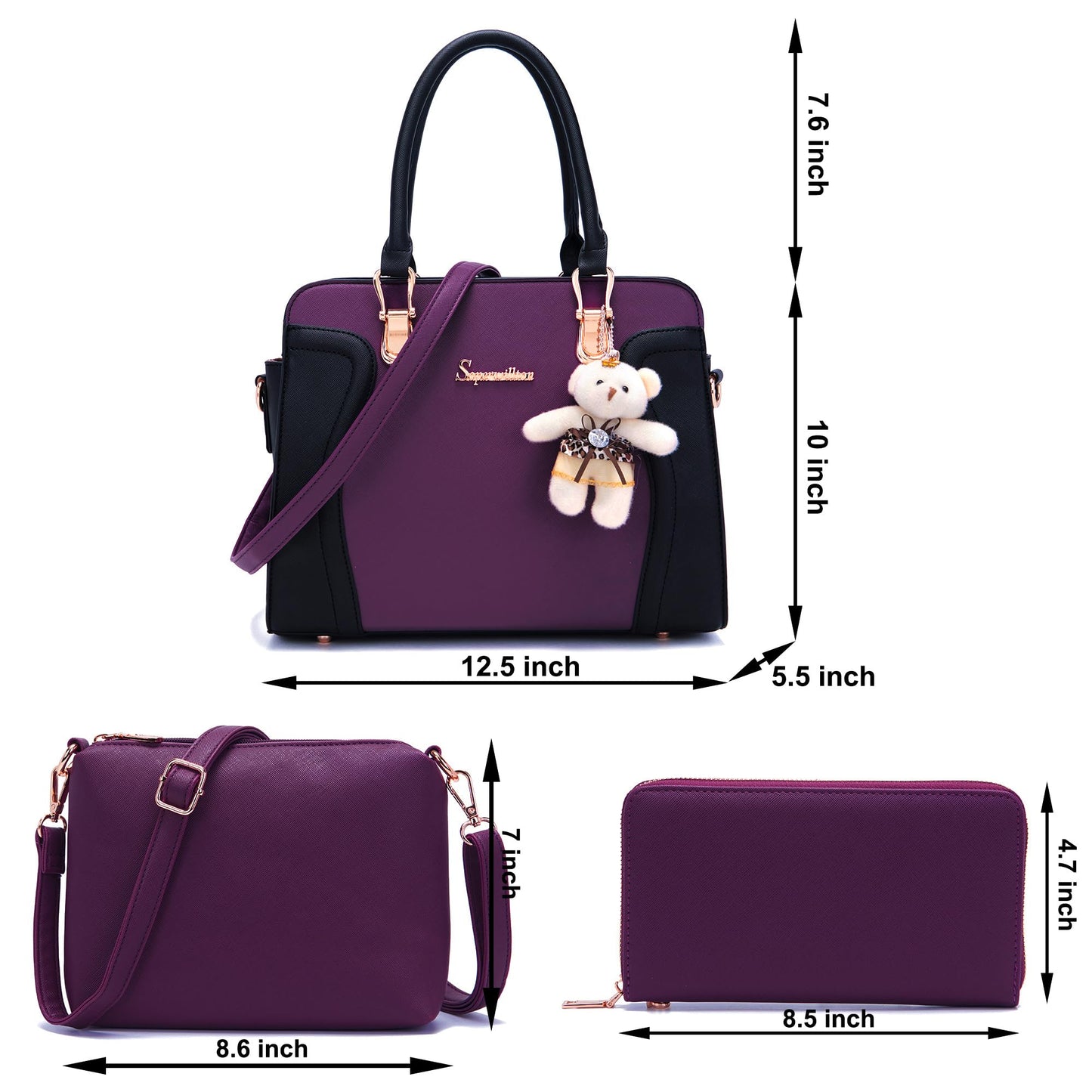 Soperwillton Purses for Women Crossbody Shoulder Handbags Top Handle Satchel Tote Bag Wallet Set 3pcs