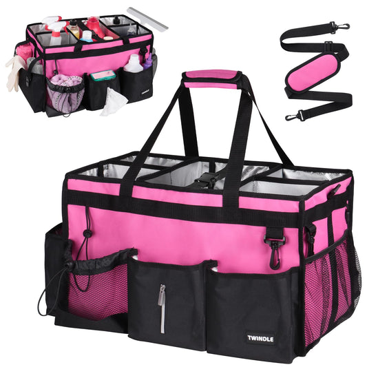 Extra-Large Cleaning Caddy With Detachable Divider,Cleaning Caddy For Cleaning Supplies,19.69" X 11.42" X 11.42" Large Cleaning Supply Caddy With Adjustable Shoulder Strap & Waist Belt For Cleaners