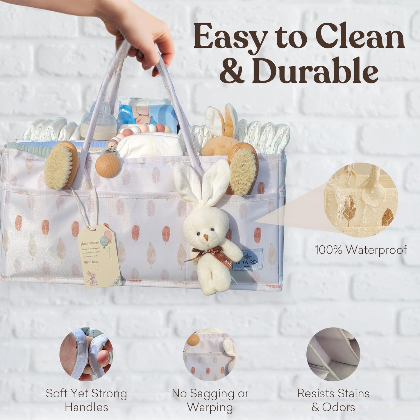 Baby Diaper Caddy Organizer with Plush Toy – Portable Felt Storage Caddy for Nursery, Car, and Changing Table – Baby Organizer Basket, Diaper Organizer, Baby hamper, Baby Shower or Newborn Gift