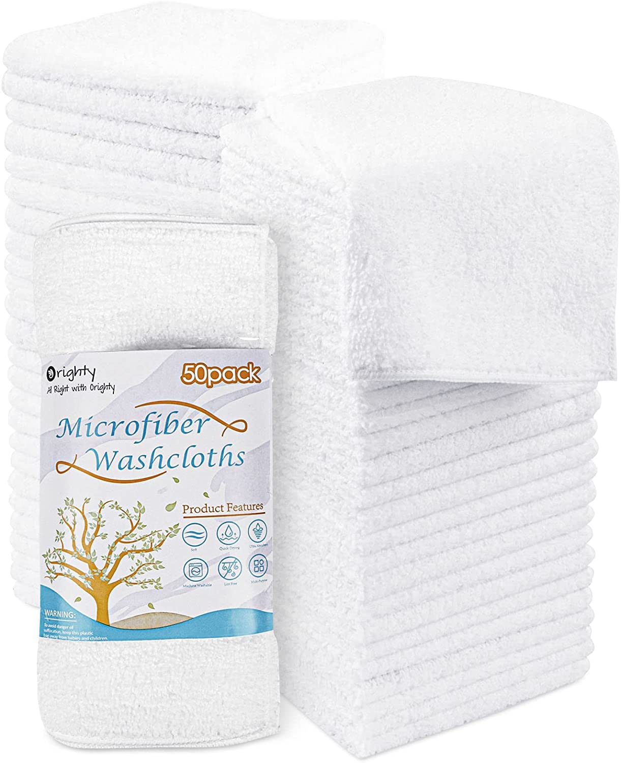 Orighty Washcloths Bulk Towel Sets 50 Pack, Highly Absorbent and Super Soft Microfiber Fingertip Towels, Multi-Purpose Wash Cloths for Bathroom, Hotel, Gym, and SPA, 12x12 Inch, Grey