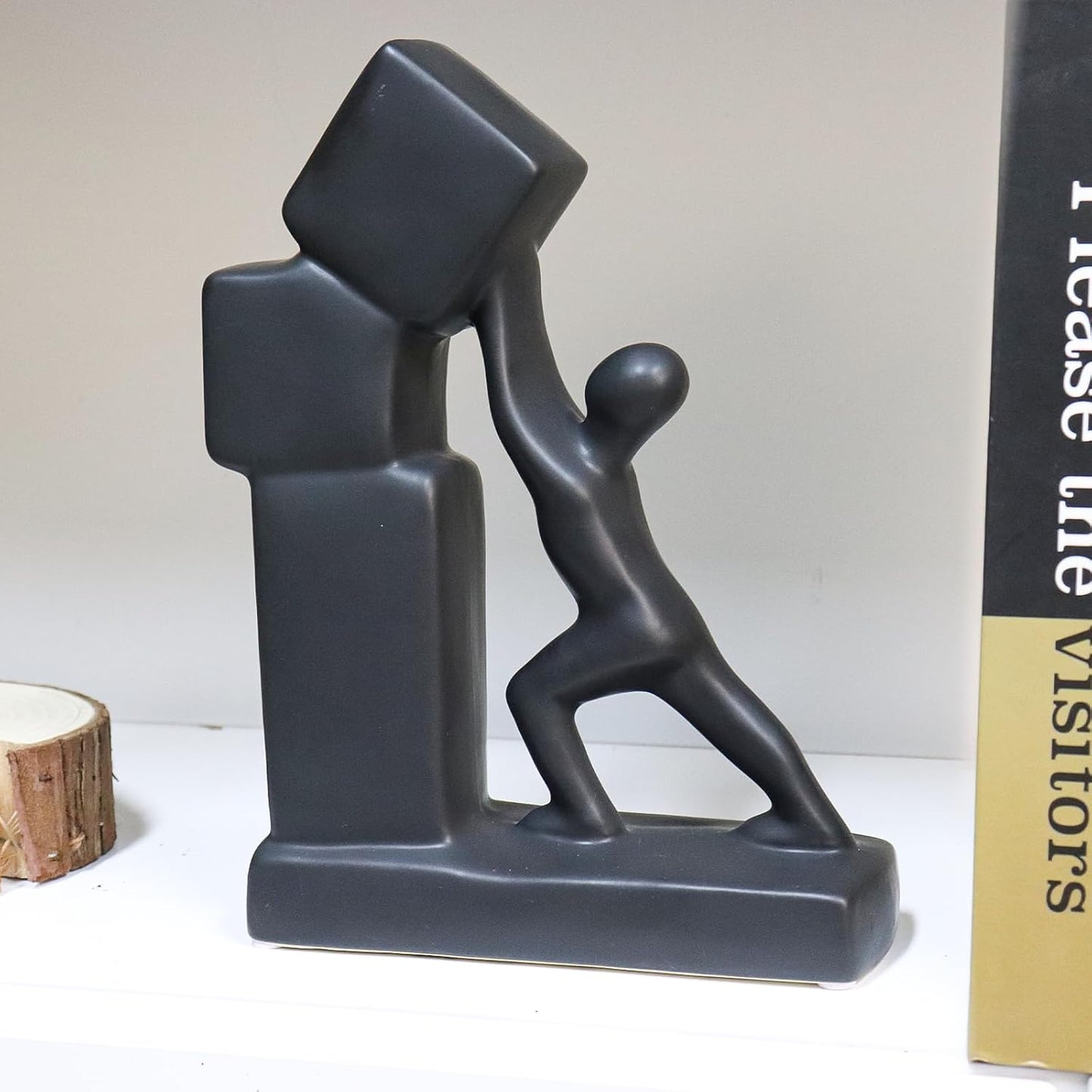 MAKHOT Home Decoration Modern Art Ceramic Ornament, Black Ceramic Home Office Decorations for Desk, Living Room, Dining Room and Coffee Table Centerpieces Black