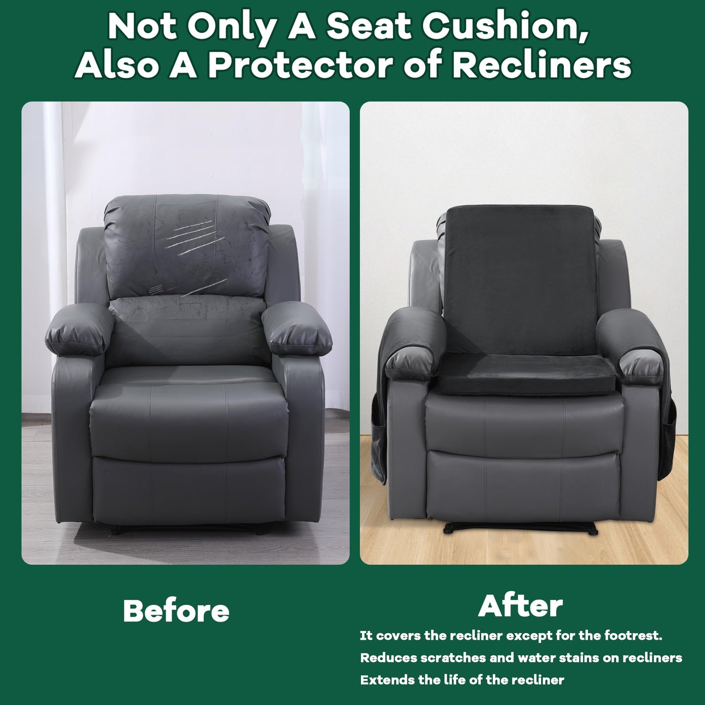 HOMBYS Recliner Chair Cushion for Elderly with Lumbar Support Pillow & Recliner Armrest Cover, 20"x20" Memory Foam Seat Cushion Non-Slip & Supportive, Machine Washable, Black