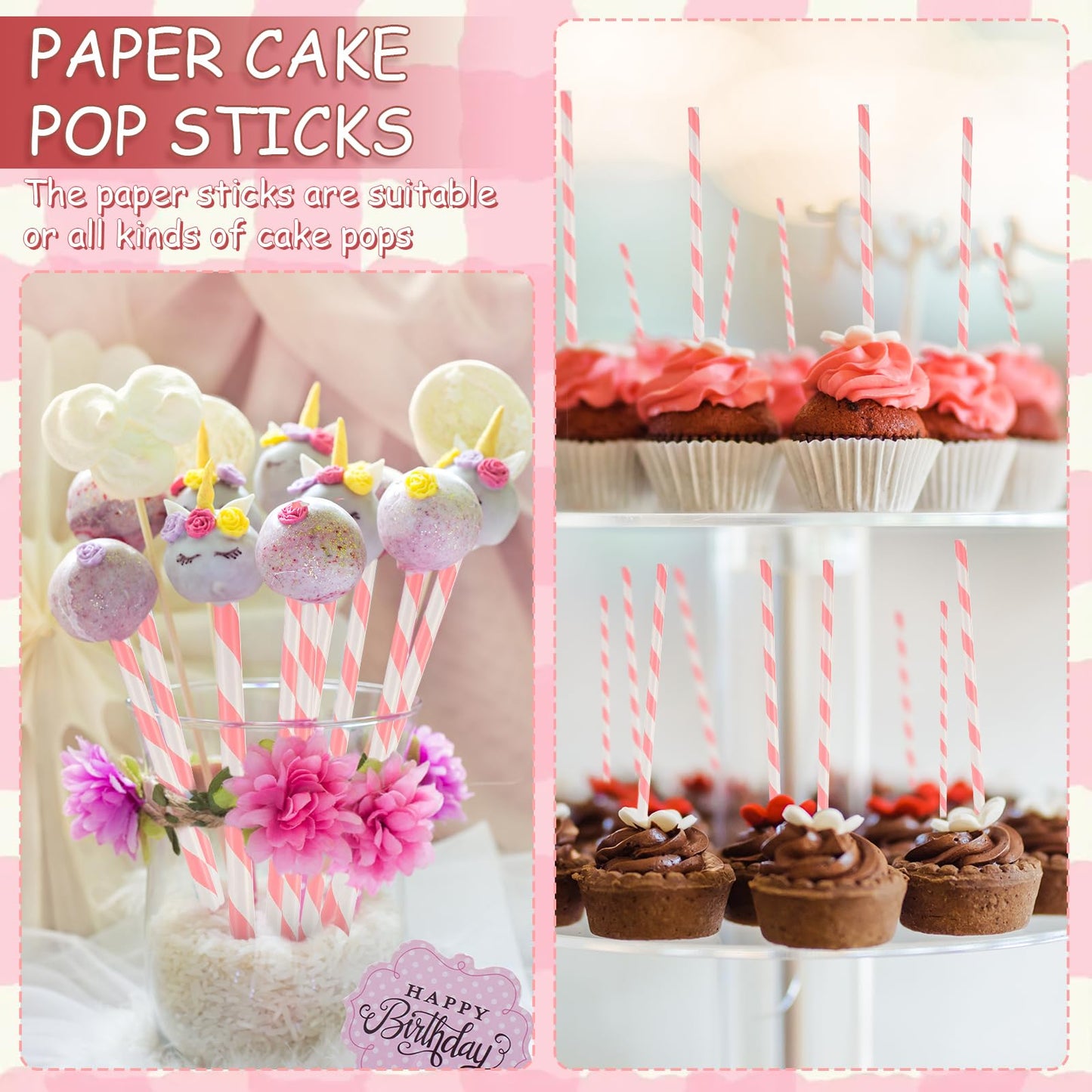 Paper Straws, 100 Pcs Pink Striped Straws, 7.8 Inch Disposable Flexible Party Drinking Straw for New Year Birthday Wedding Cocktail Milkshake Coffee Juice Cold Drinks, Party Decorations