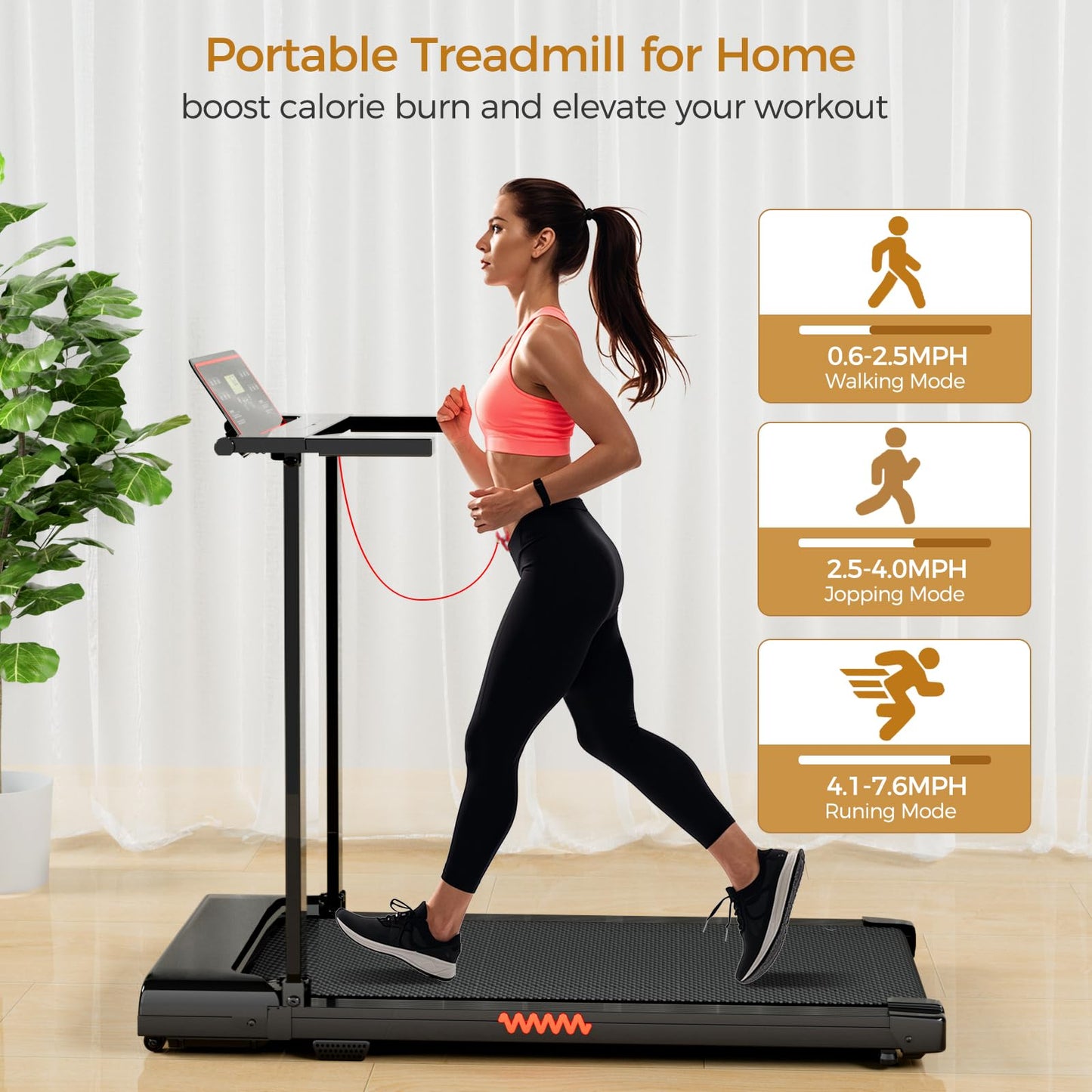 Portable Treadmills for Home, Electric Walking Pad Treadmill with 12 Preset Programs, 3.0HP Treadmill with Handle for Small Home, Waking Pad,Compact Running Treadmills with 320LBS Capacity(Black)