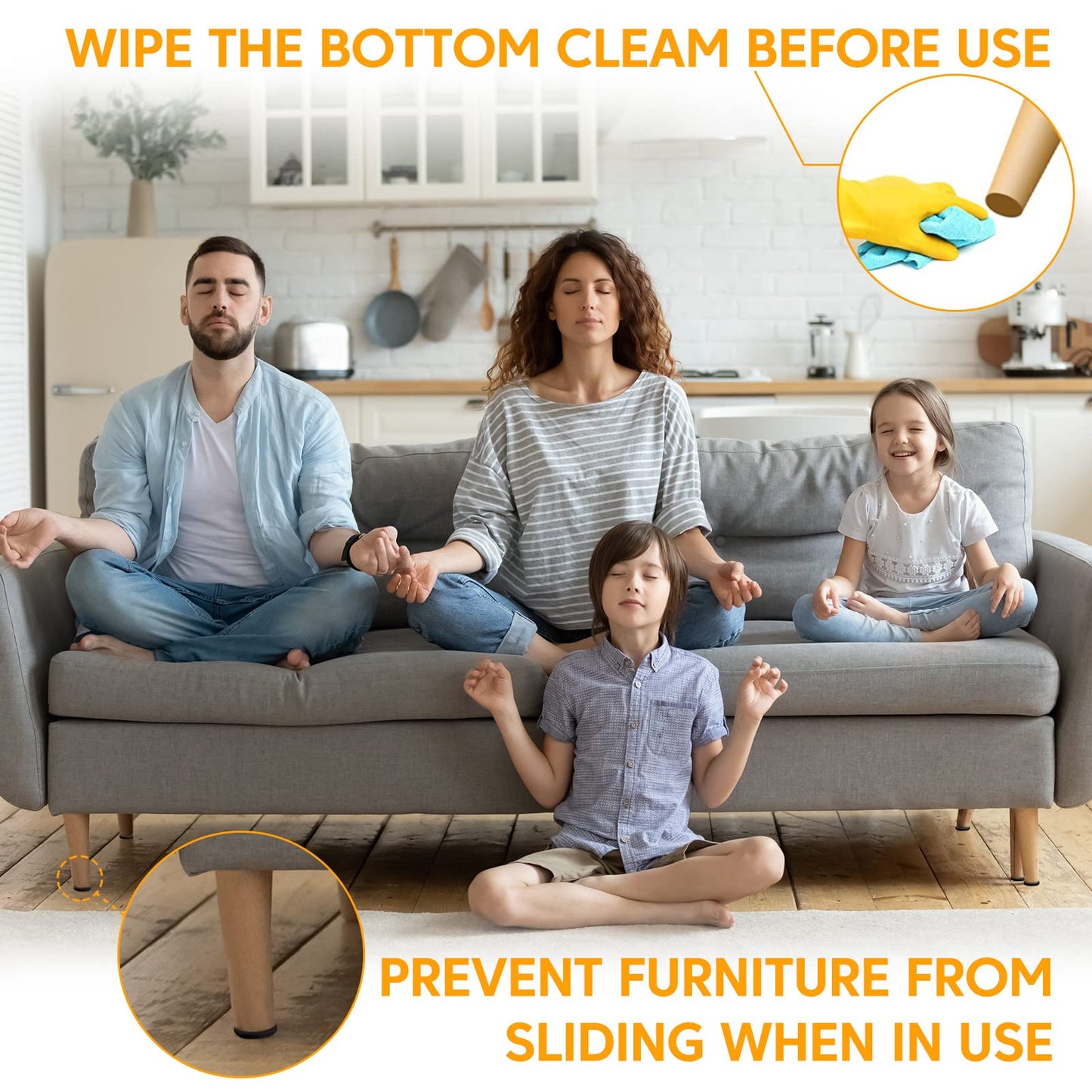 Non Slip Furniture Pads for Hardwood Floors, Cuttable Self Adhesive Silicone Anti Skid Pads Grippers for Furniture Electronics Home Appliances, 4 x 40 Inches (Black)