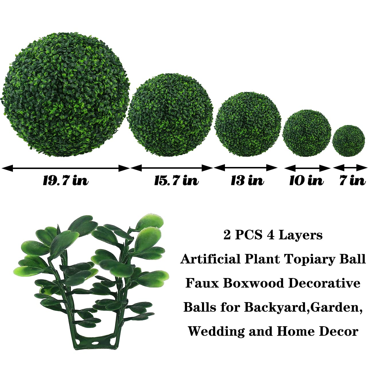 Sunnyglade 2 PCS 19.7 inch 4 Layers Artificial Plant Topiary Ball Faux Boxwood Decorative Balls for Backyard, Balcony,Garden, Wedding and Home Décor (19.7 inch)