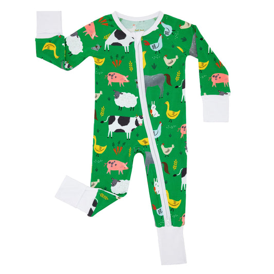 Little Sleepies Pajamas for Baby Boys & Girls, Viscose from Bamboo Baby Pajamas, Snug Sleeper, Toddler PJs, 2-Way Zipper, Green Farm Animals, 3-6M