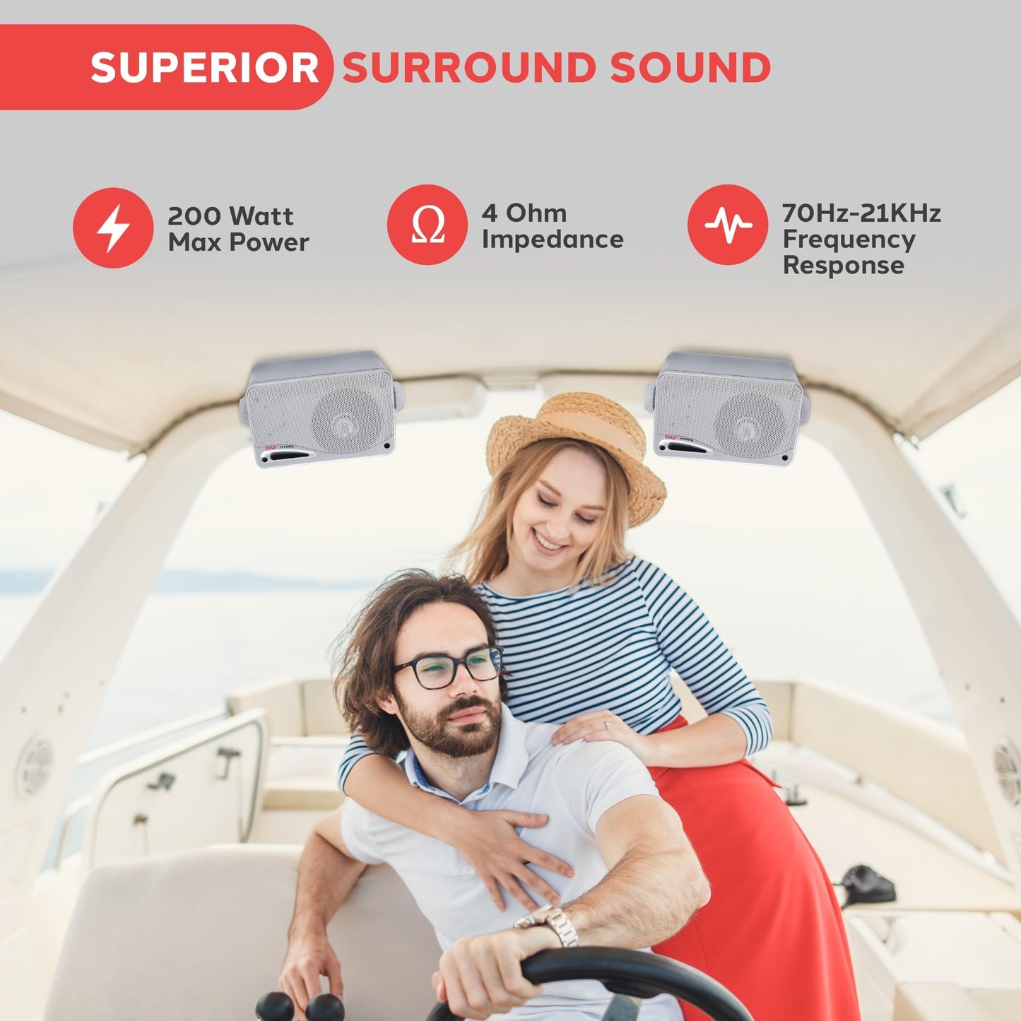 Pyle 3-Way Waterproof Marine Box Speakers - 3.5" 200 Watt Dual Indoor Outdoor Speaker System - Weatherproof/Waterproof Outdoor Speaker - Home, Boat, Pool, Patio Indoor Outdoor Use PLMR24S (Silver)