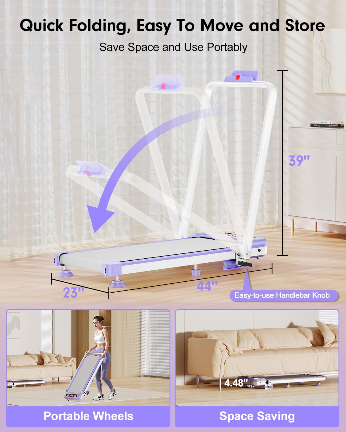 2025 Upgrade Walking Pad Treadmill with 8% Incline & Handle Bar, 3.5HP Portable Treadmill for Home Small, Under Desk Compact Walking Pad 300+lb Capacity, Shock Absorption, 0.6-6mph, Remote, Smart App
