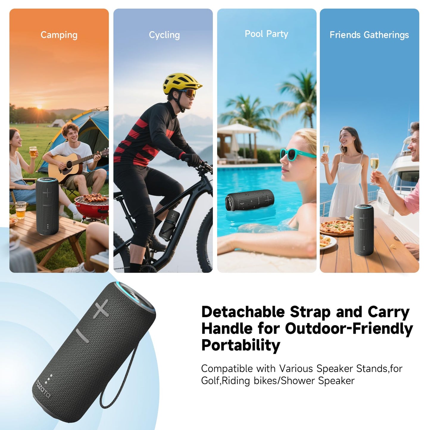 TAZATA Portable Bluetooth Speaker, 30W 360° Surround Sound IPX7 Waterproof Wireless Golf Speakers,Outdoor Loud TWS Speaker,for Beach,Party,Camping Gift,8H Playtime