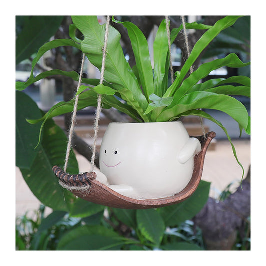 UMESONG Hanging Hammock Planter Pot Swing Smile Face Planter for String of Pearls Plant Live Resin Head Flower Pots for Indoor Outdoor Plant Gift Ideas for Mother Day, Christmas