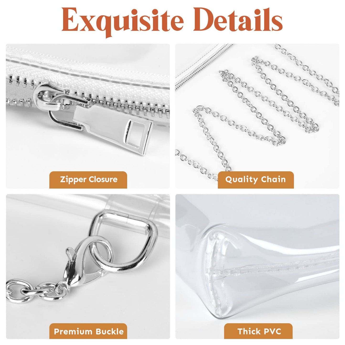 Lorbro Clear Purses for Women Stadium Approved, Crossbody Shoulder Bag with Zipper Closure, Transparent Purse Concerts, Sporting Event, Party, Festivals (Silver)