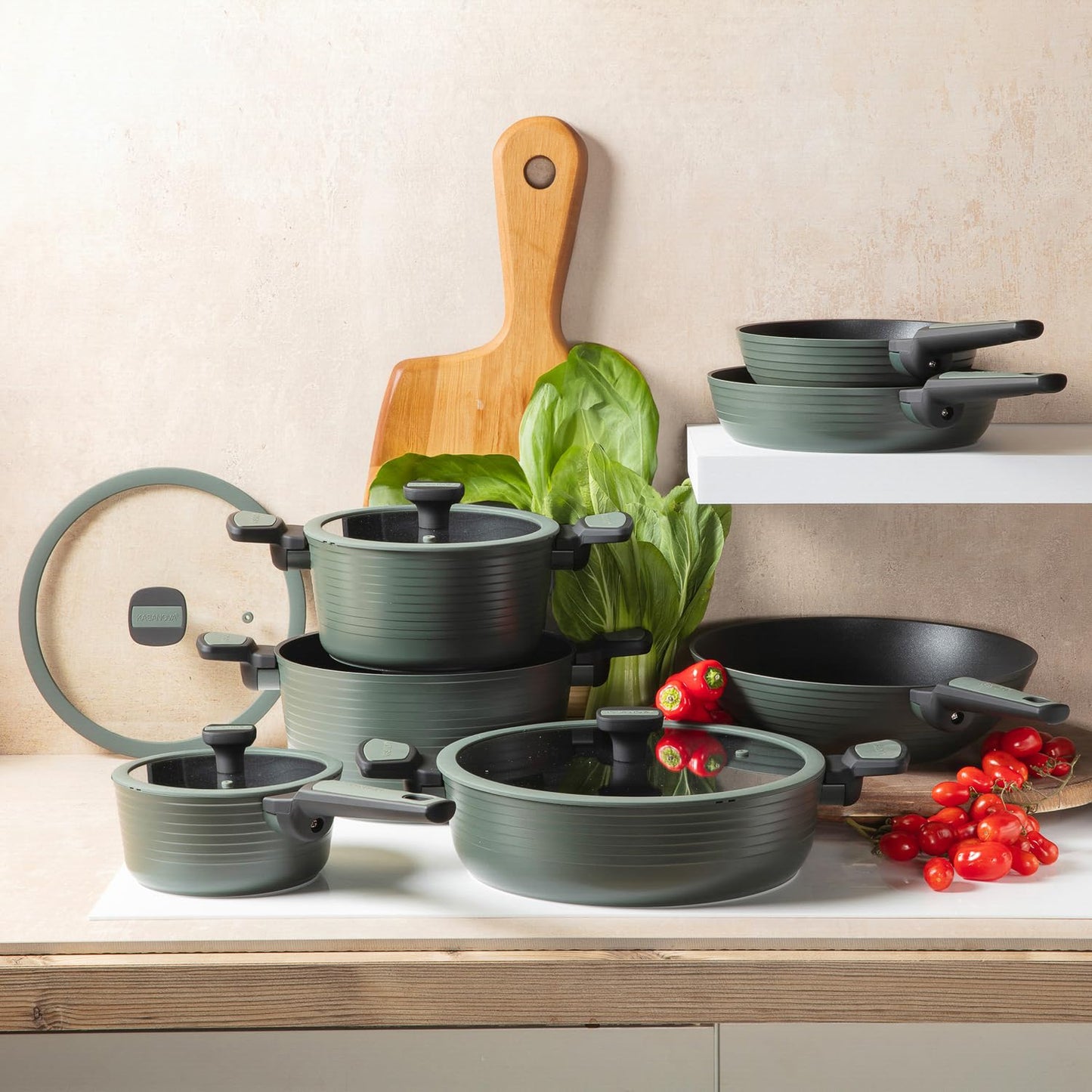 KASANOVA 11 Pcs Pots and Pans set Nonstick, Induction cookware, Pans for cooking with glass lids, Frying Pans & Casseroles, PFOA free (Green)