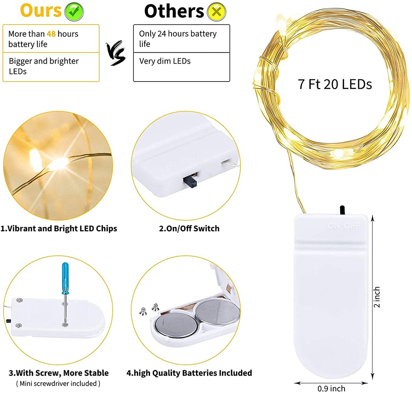 Brightown 24 Pack Fairy Lights Battery Operated String Lights - 7 ft 20 LED Mini String Lights Waterproof Silver Wire Firefly Lights for Vases Mason Jars DIY Crafts Plants Table Centerpieces Wedding