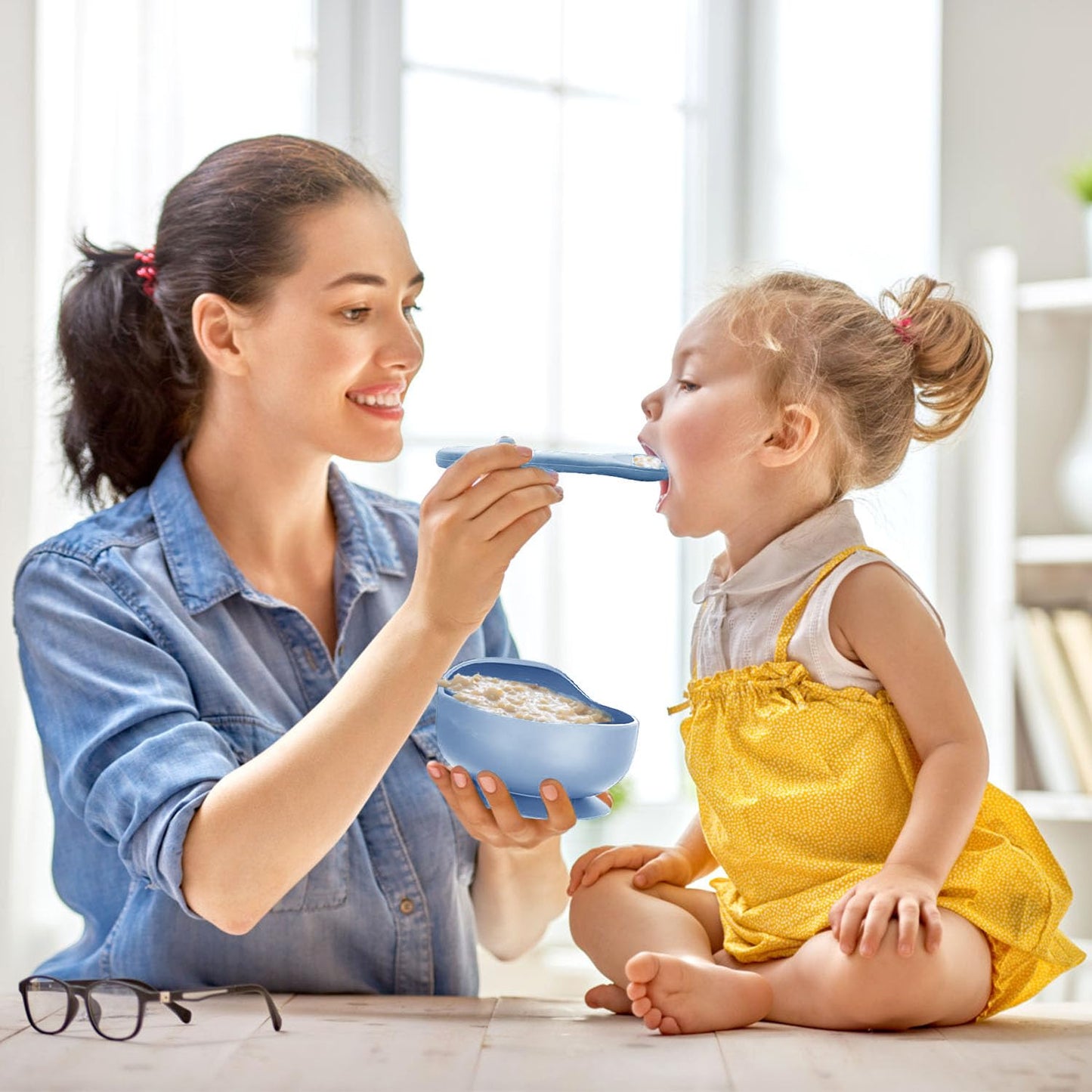 Silicone Baby Feeding Set,Miicasa Baby Led Weaning Supplies Kit With Suction Bowl & Car Plate, Bib, Spoon, Fork, Cup - Food-Grade Silicone, Dishwasher-Safe, No BPAs - For 3+ Months