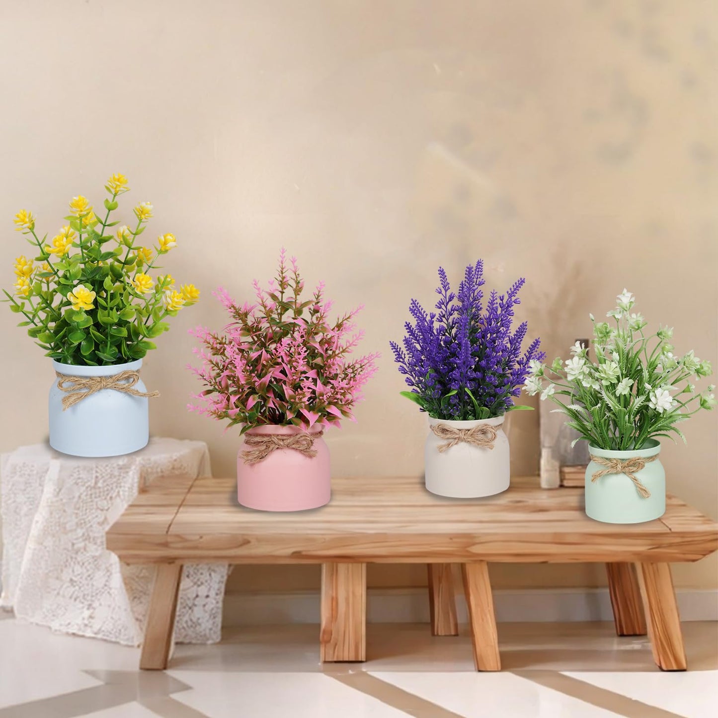 6pcs Artificial Pot Flowers Small Fake Plants with Pot Mini Potted Plants for House Office Tabletop Decoration