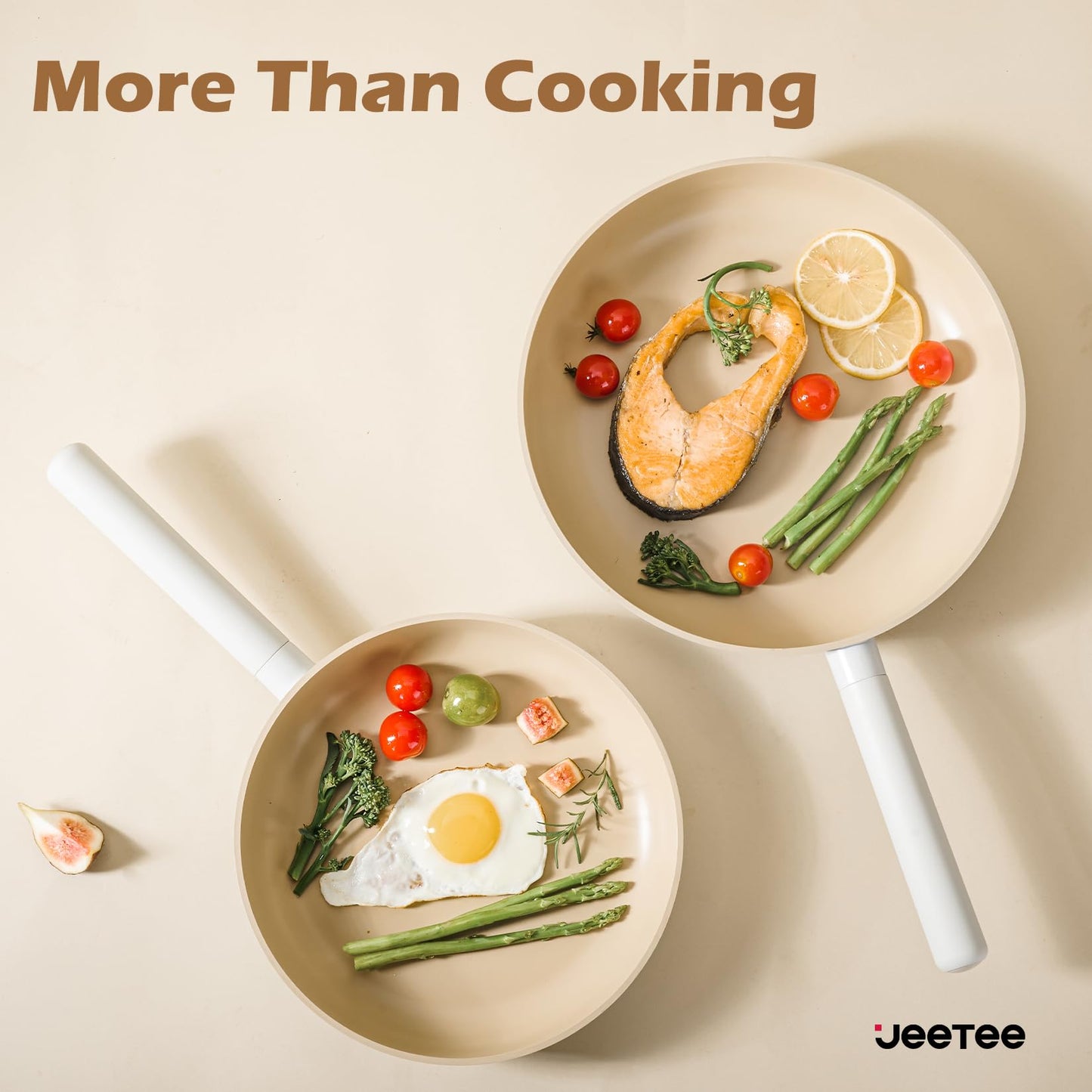 JEETEE Ceramic Cookware Set, 13 Pcs Pots and Pans Set Nonstick with Rotation Removable Handles, Healthy Non-Toxic Cooking Set for All Stoves, Stackable Pots Pans, Oven Safe, PFOA/PFOS Free, Cream