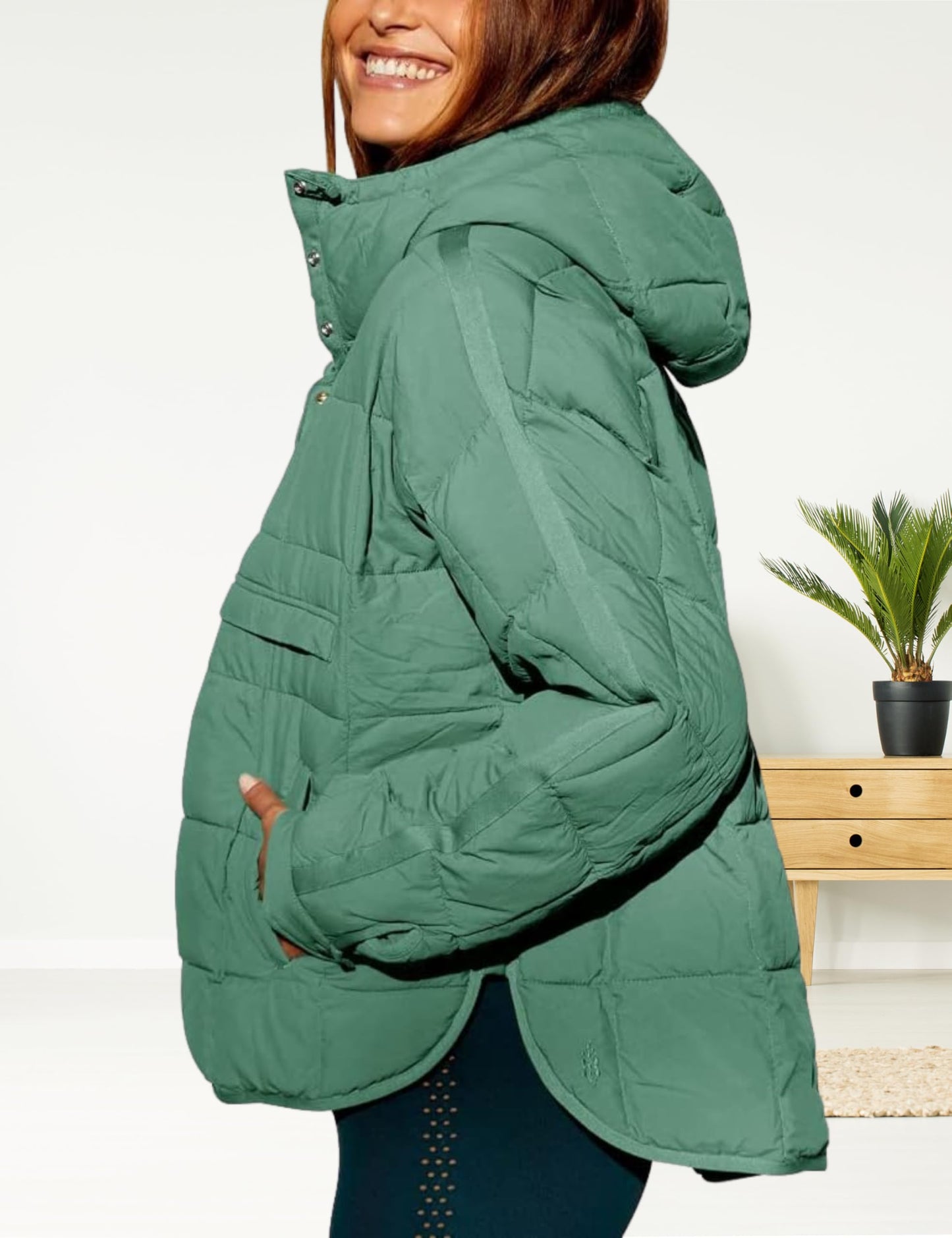 AICHARMWA Women's Pullover Puffer Jacket Hooded Oversized Lightweight Quilted Jacket Winter Warm Padded Coat(028-Green-XL)