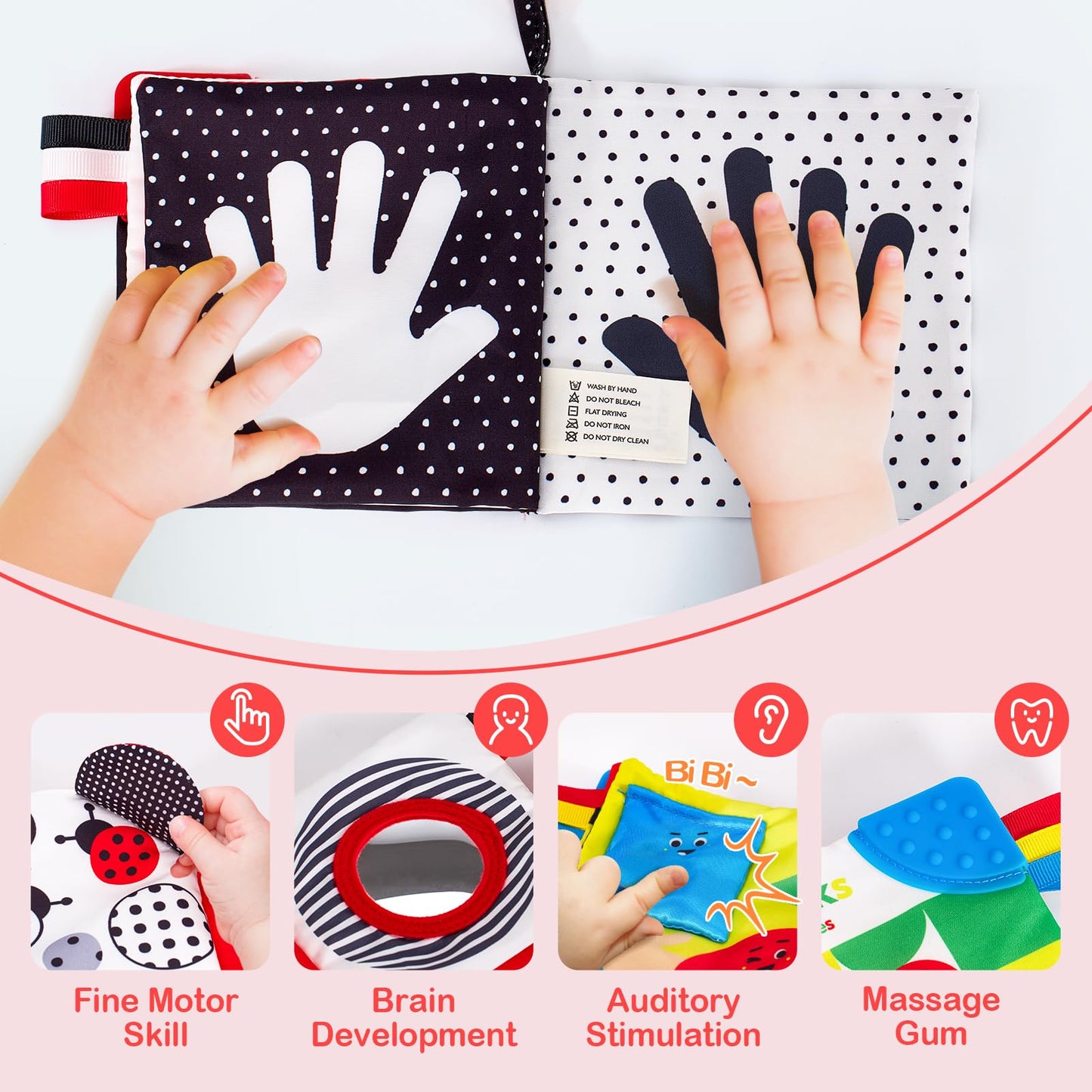 hahaland Baby Books 0-6 Months - 2PCS Infant Toys 0-6m Tummy Time Babies Toy Newborn Toys High Contrast Visual Development Sensory Book Baby Girl Boy Shower Gift