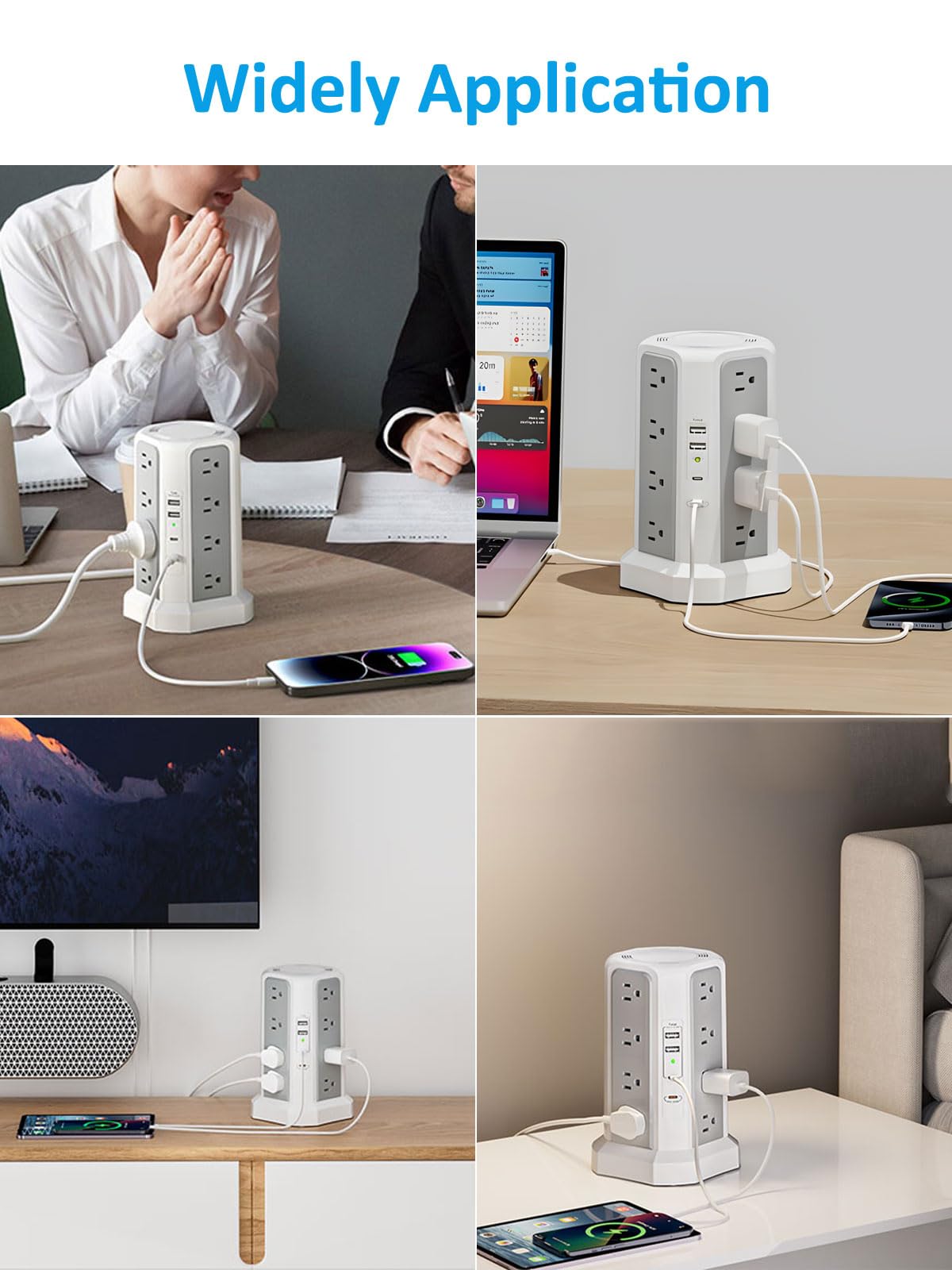 Power Strip Tower Surge Protector with 4 USB Ports (PD 20W), 6FT Extension Cord with 16 AC Multiple Outlets, Charging Station Tower with Surge Protection for Home Dorm Office Supplies