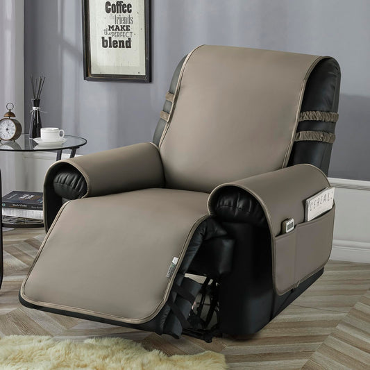 STONECREST Cooling Recliner Chair Cover - Real Leather Face Recliner Slipcover Stay in Place (Taupe, Recliner 23" Regular)