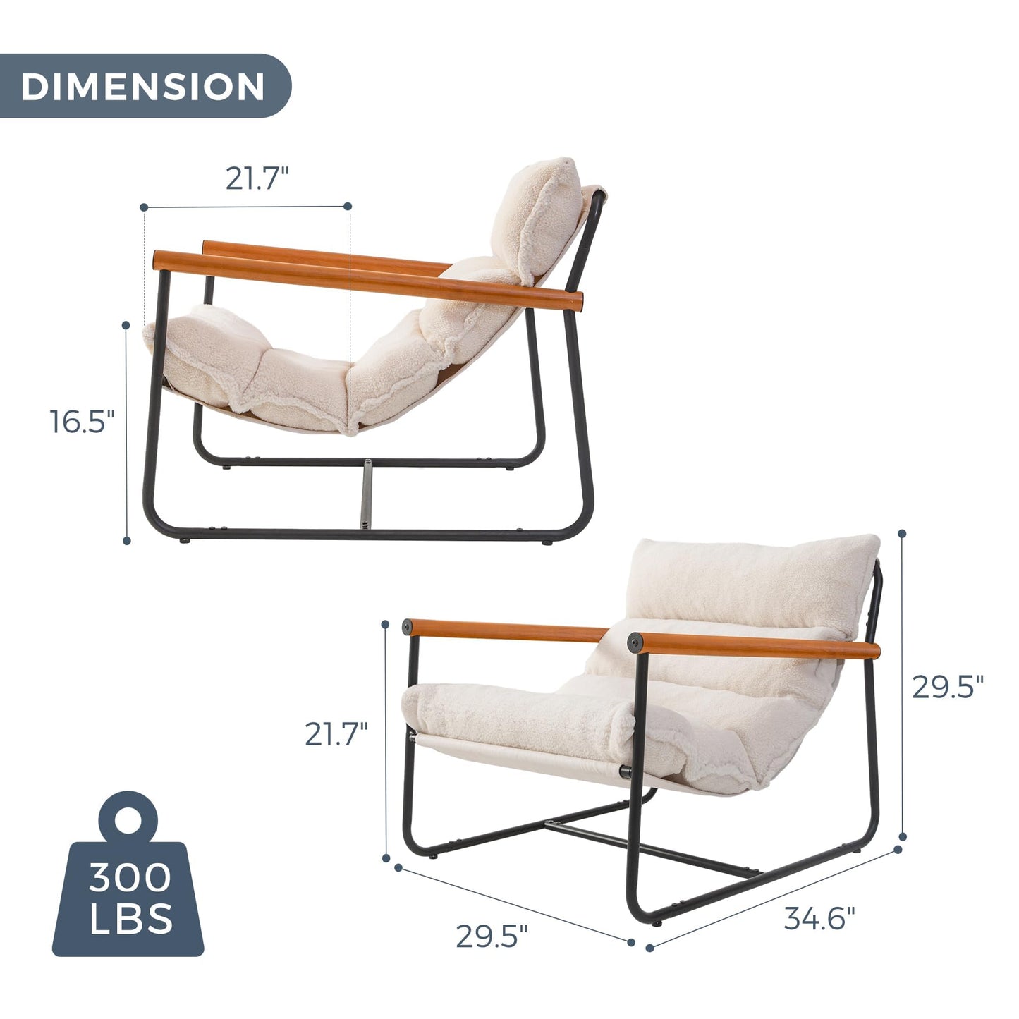 MAXYOYO Sherpa Accent Chair, Boucle Arm Chair Living Room Chair, Reading Accent Chair, Mid Century Modern Bedroom Chair,Teddy Armchair Wooden Arms Metal Frame