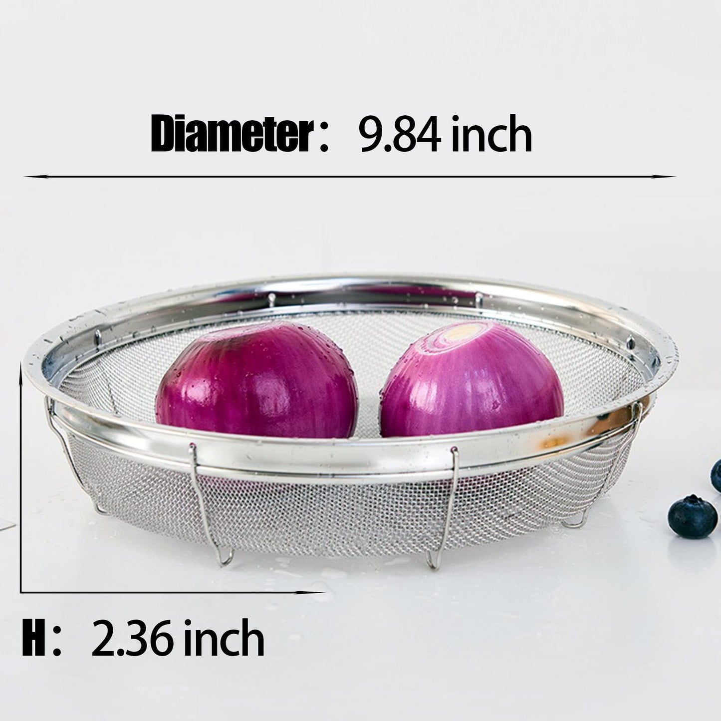Fine Mesh Strainer for Kitchen, Stainless Steel Colander Bowl for Pasta, Rice, Fruit, Metal Net Baskets with Resting Base - Strain, Drain, Rinse （Diameter 9.84 inch）