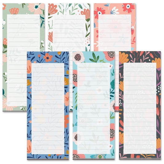 MATICAN Grocery List Magnet Pad for Fridge, 6-Pack Magnetic Note Pads Lists, 60 Sheets Per Pad, 6 Cute Floral Designs, Full Magnet Back To-Do-List Notepads
