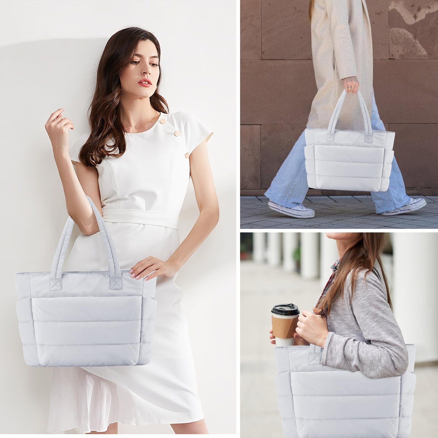 keppesring Tote Bag for Women,single shoulder handbag,with partition and zipper ladies handbag，suitable for travel,work Sport(Light Grey)