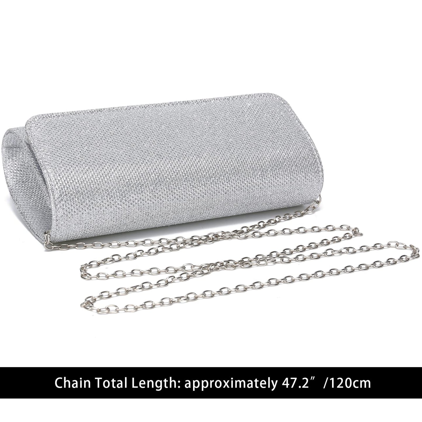Outrip Women's Evening Bag Clutch Purse Glitter Party Wedding Handbag with Chain (Silver)