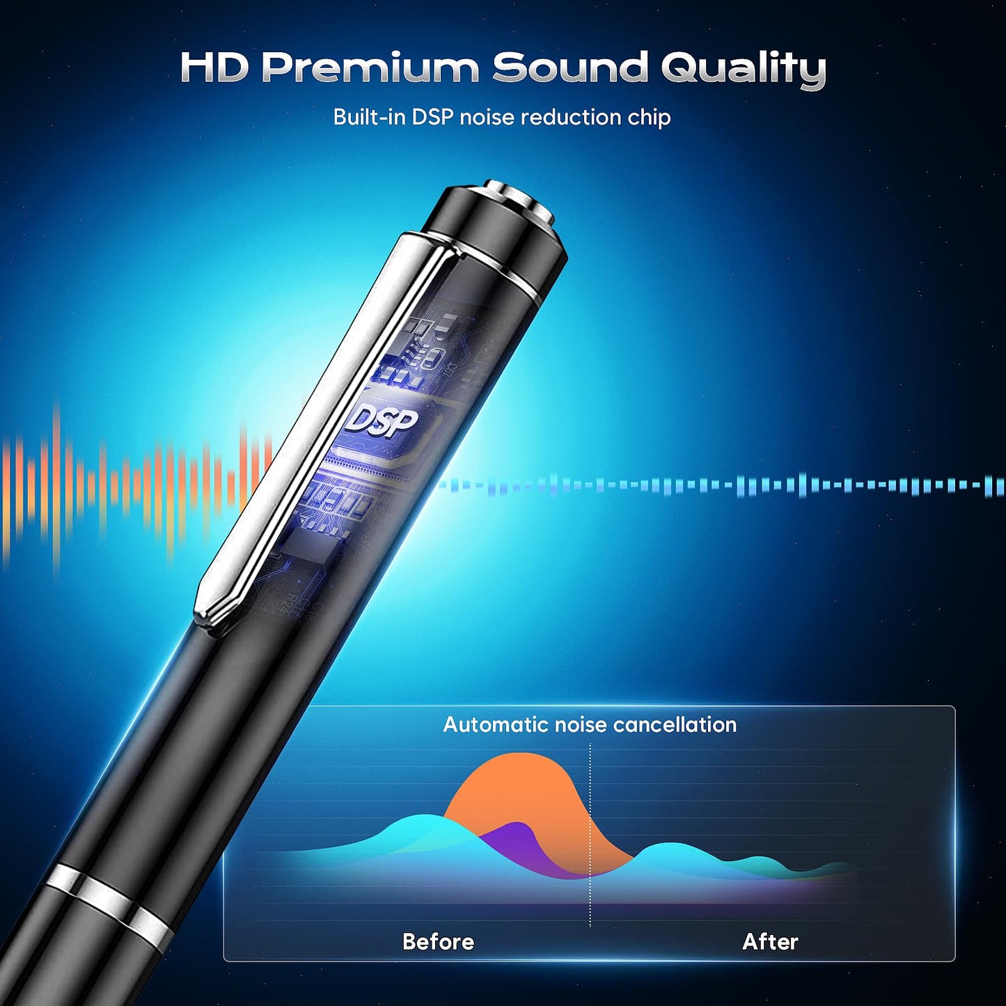 64GB Digital Voice Recorder - ZIPCIDE Digital Voice Activated Recorder with AI-Intelligent Noise Reduction, Voice Activated Sound Audio Tap Recorder Device for Lectures Meetings, Work, Interviews